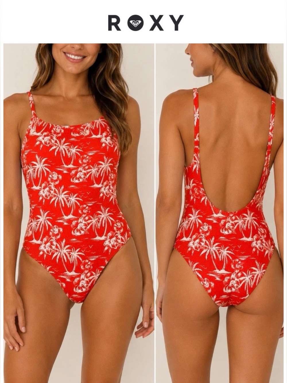 Roxy Vacay Vibes Scoop Back One Piece Swimsuit size medium Ivory Red NWT $100